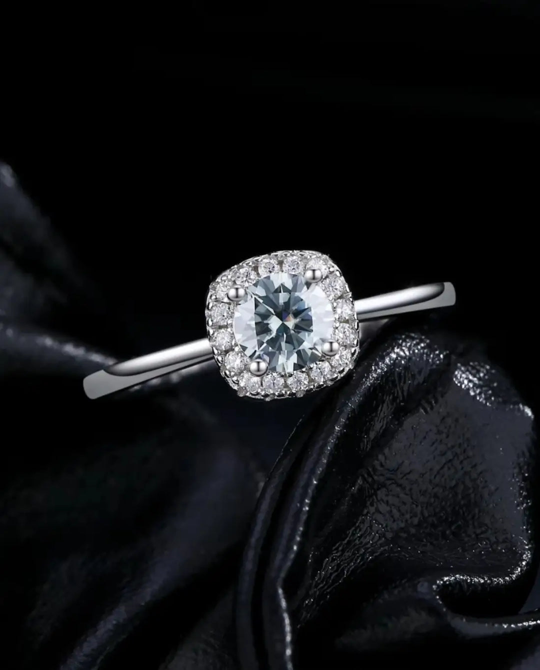0.5ct Square Halo Moissanite Ring - Sterling Silver Cushion Halo Engagement Ring - IfShe AU