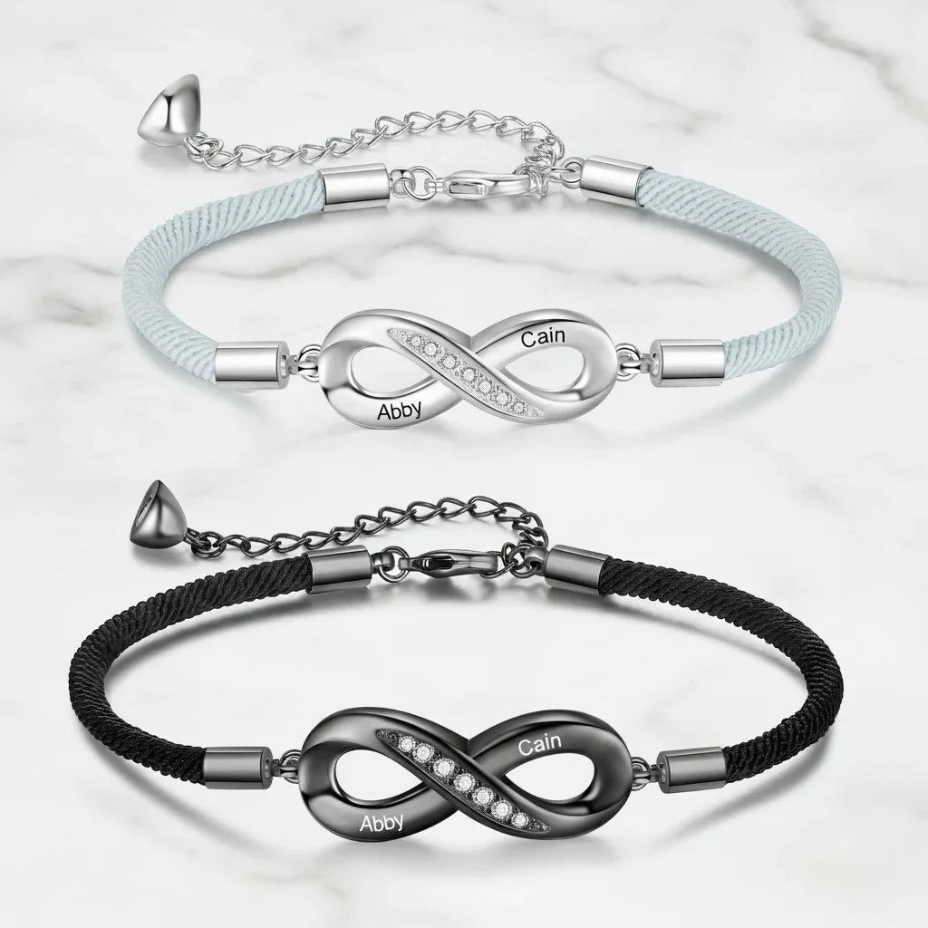 Engravable Infinity Couples Bracelets - Custom Name Matching Bracelets Gift for Him and Her