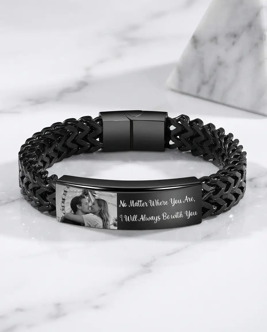 Men's Personalised Photo Link Bracelet - Engraved ID Bar IfShe AU
