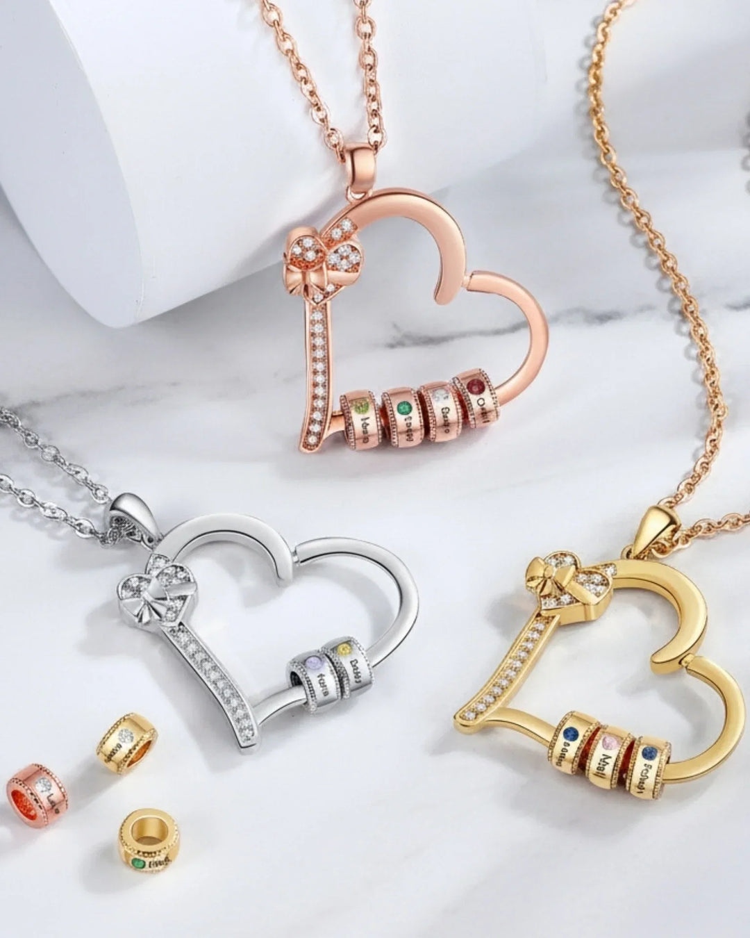 Personalised Family Birthstone Heart Pendant Necklace – Engraved Gift for Mum IfShe AU