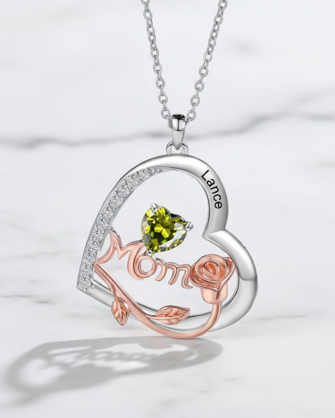 Personalised Heart-Shaped Mom Necklace with Birthstones and Engraved Names IfShe AU
