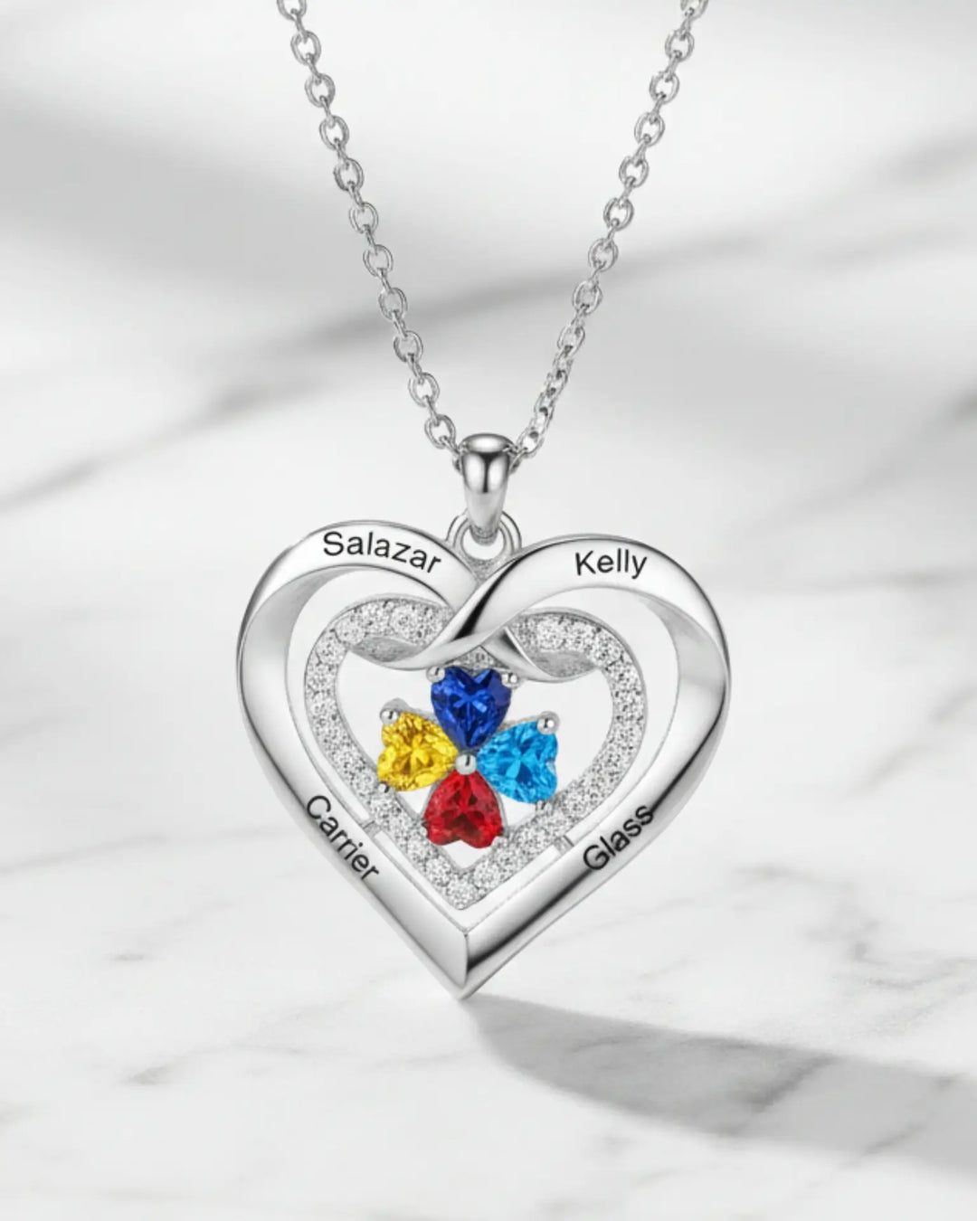 Personalised Heart Birthstone Necklace for Her – Engrave 2-4 Names & Stones IfShe AU
