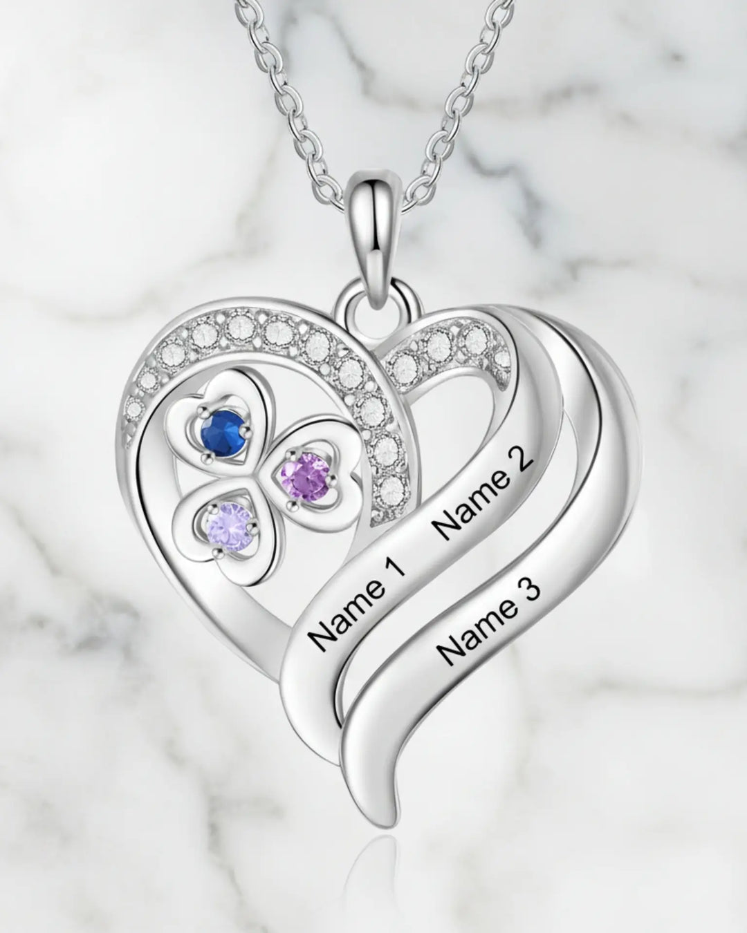 Personalised Heart Necklace with Birthstones – Custom Engraved Names for Family or Mum IfShe AU