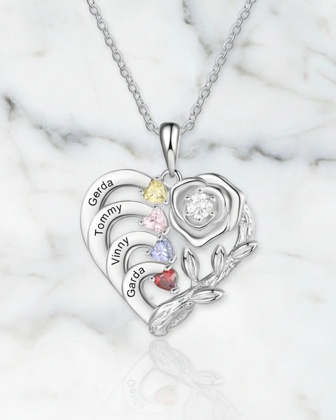 Personalised Heart Necklace with Birthstones and Engraved Names for Mum and Nan IfShe AU