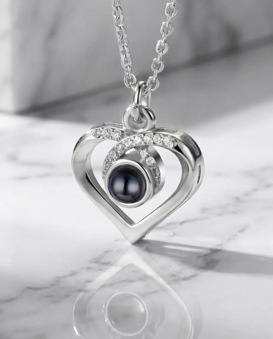 Personalised Heart Photo Projection Necklace - Infinity Loop Pendant IfShe AU