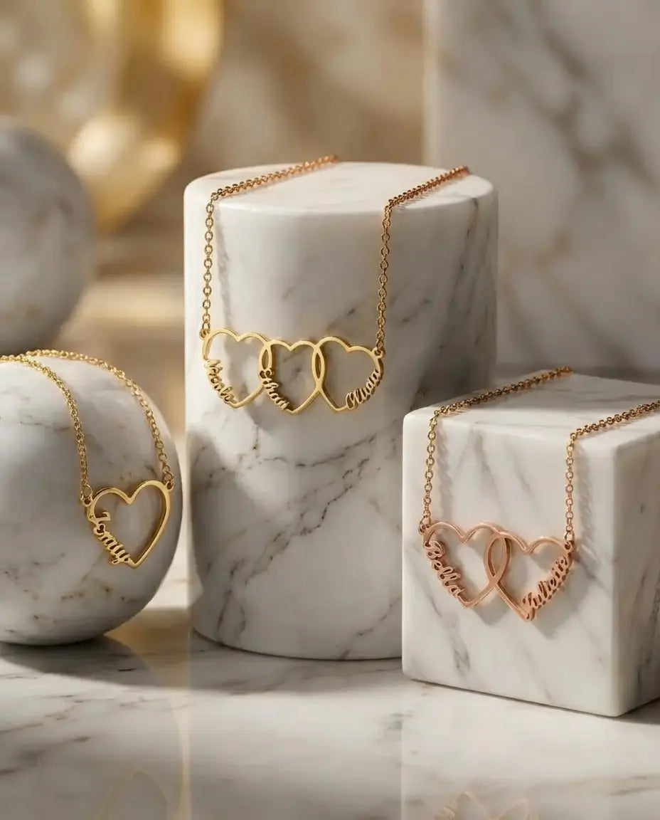 Personalised Interlinked Family Heart Name Necklace - Custom 1-5 Names Pendant IfShe AU