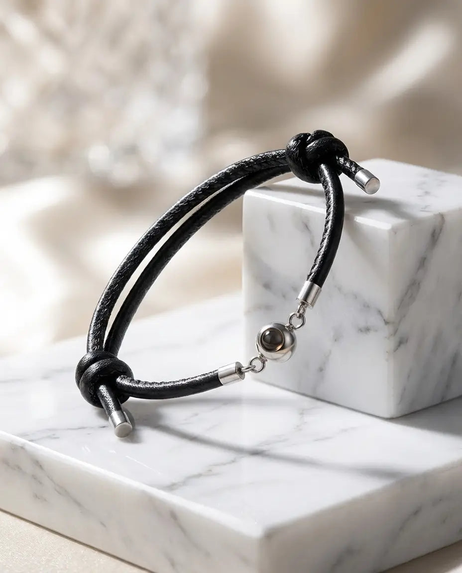 Personalised Leather Photo Projection Bracelet - Unisex Adjustable Design IfShe AU