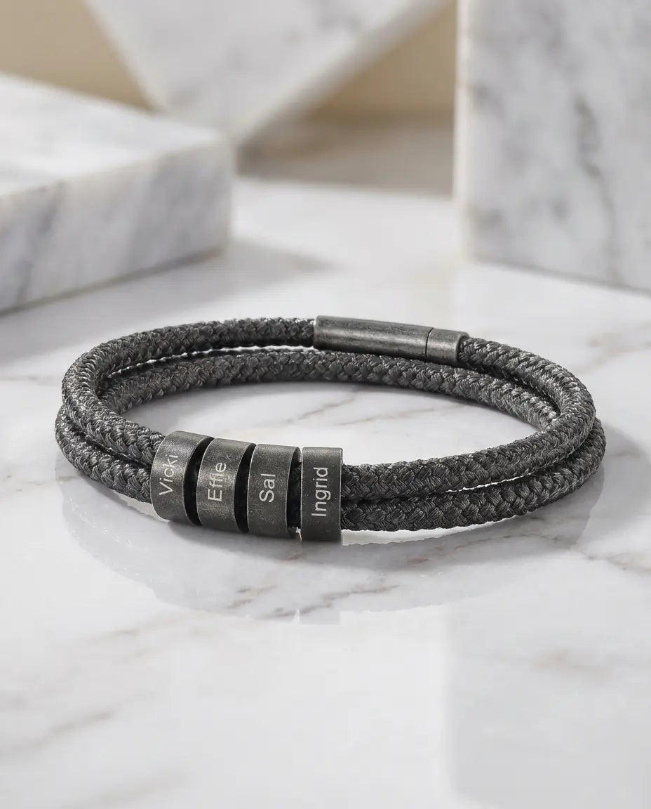 Personalised Men's Braided Rope Bracelet - Custom Engraved Name Beads IfShe AU
