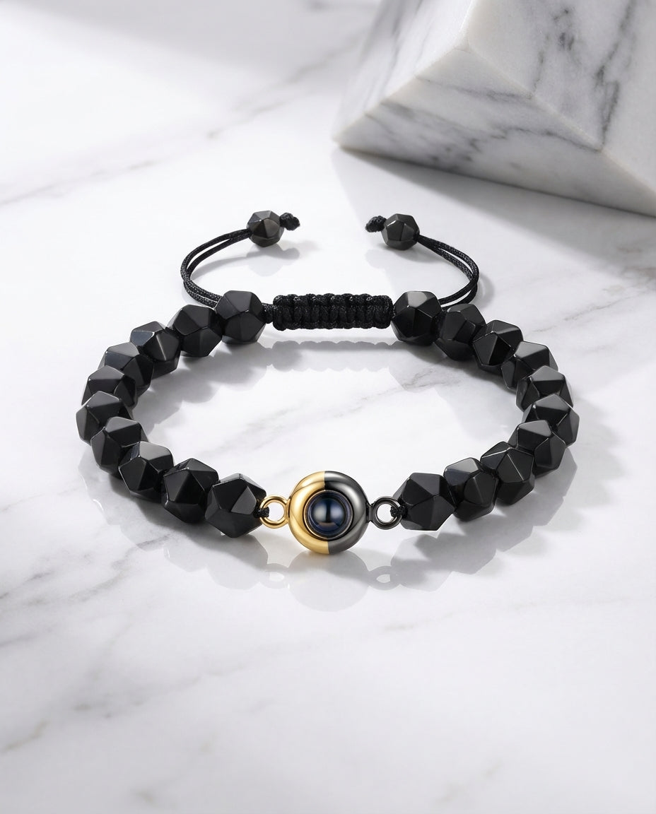 Personalised Obsidian Photo Projection Bracelet - Black Bead Picture Keeper IfShe AU