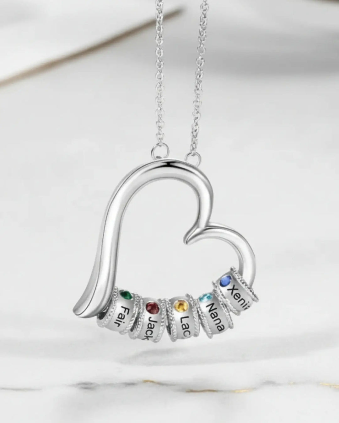 Personalised Open Heart Mother's Necklace with Custom Name and Birthstone Beads IfShe