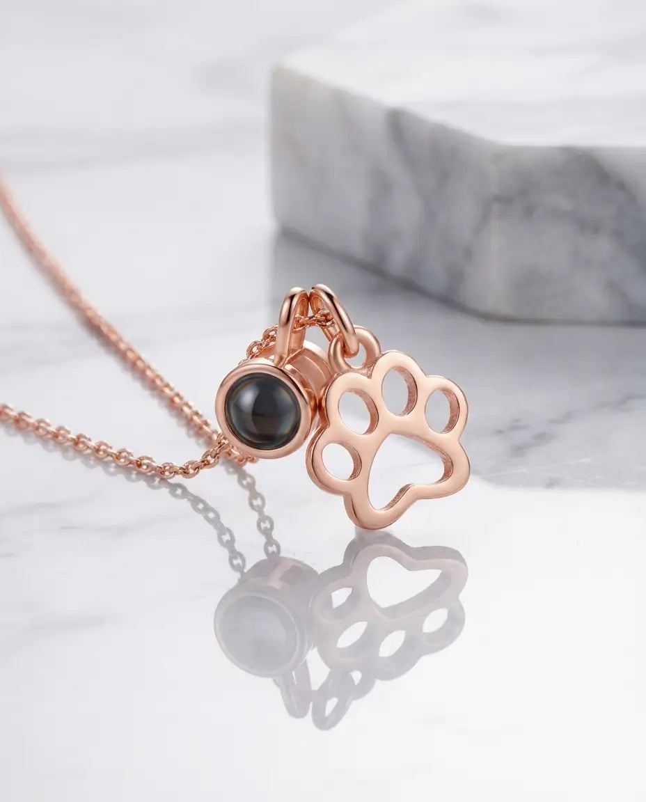 Personalised Paw Print Photo Projection Necklace - Pet Memorial Pendant IfShe AU