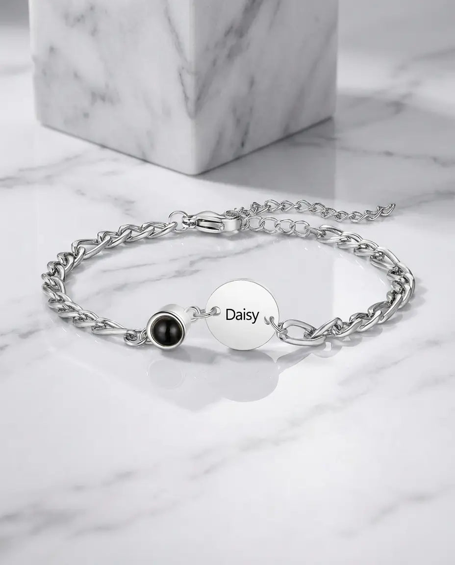 Personalised Photo Projection Bracelet with Engraved Name Disc IfShe AU