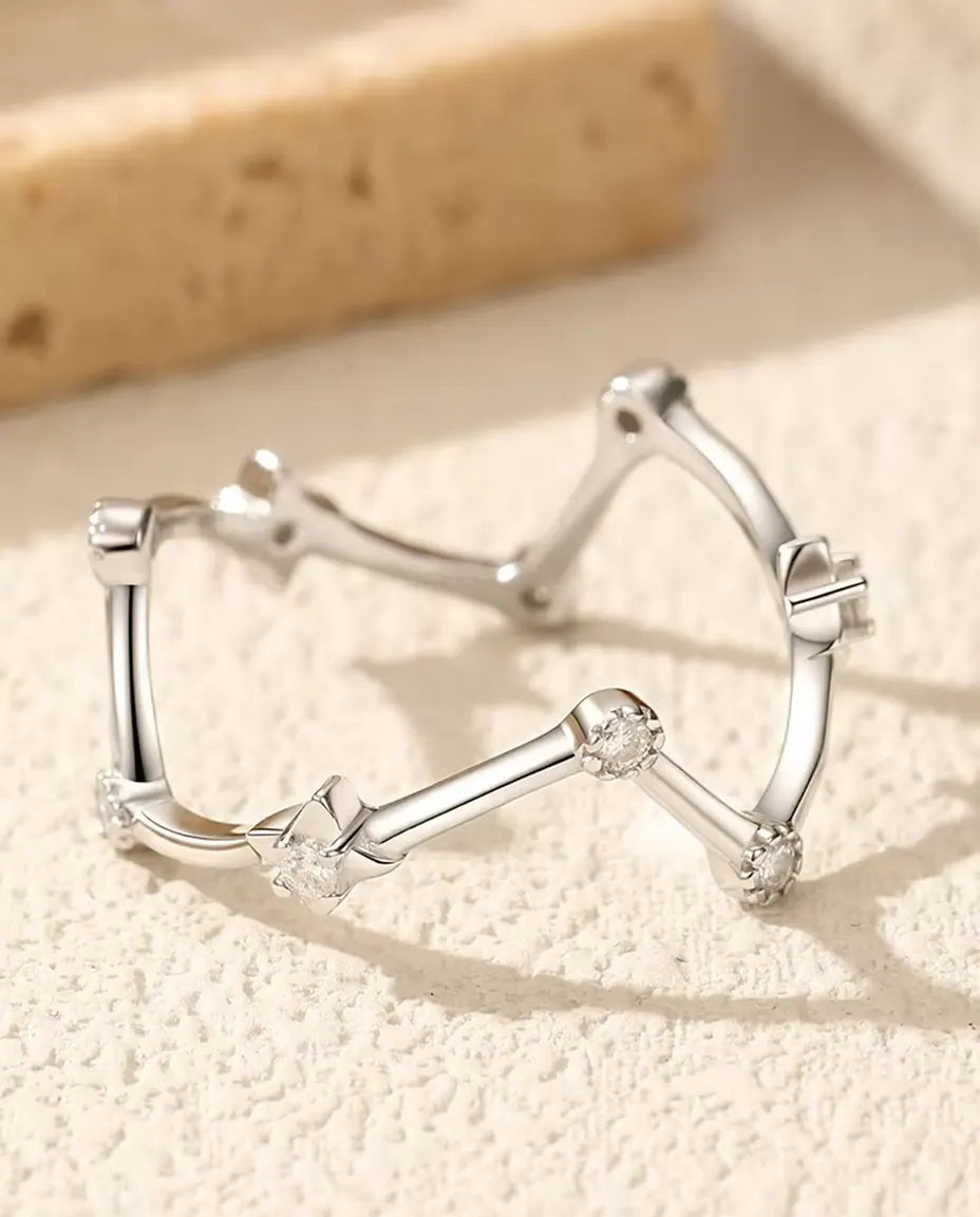 Constellation Moissanite Ring - Nine D Colour Stones on a 1.1 mm Band in 925 Sterling Silver, Sizes 5-9