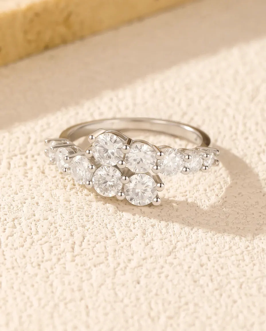 Moissanite cluster eternity band ring in 925 sterling silver