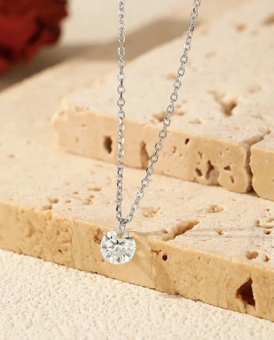 Dainty moissanite solitaire necklace 0.5ct D colour VVS1 round pendant in 925 sterling silver