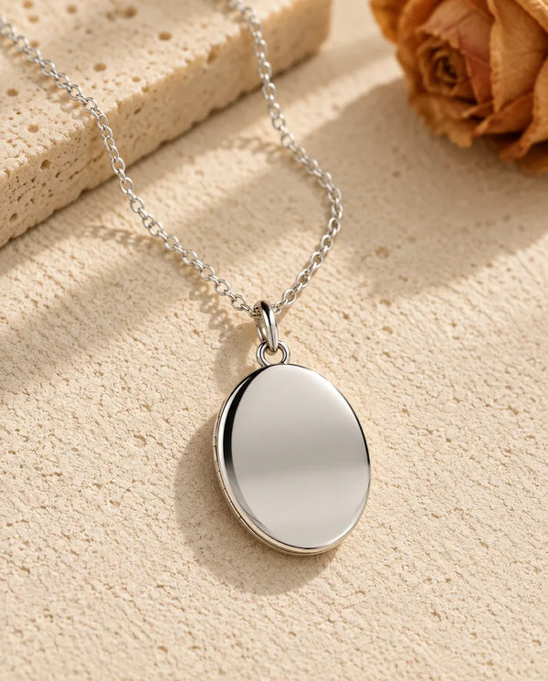 Personalised Photo Locket Necklace - front view in silver