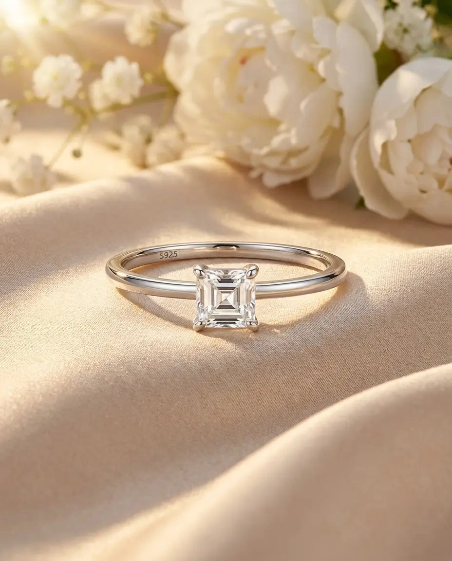 0.35ct Princess Cut Moissanite Ring - Dainty Solitaire Promise Ring in Silver - IfShe AU