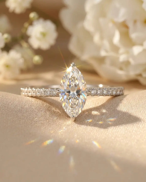 0.5ct Marquise Moissanite Ring - Dainty Pave Silver Engagement Ring - IfShe AU