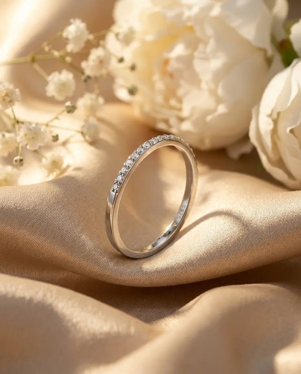 1.3mm Moissanite Pave Wedding Band - Dainty Sterling Silver Stacking Ring - IfShe AU