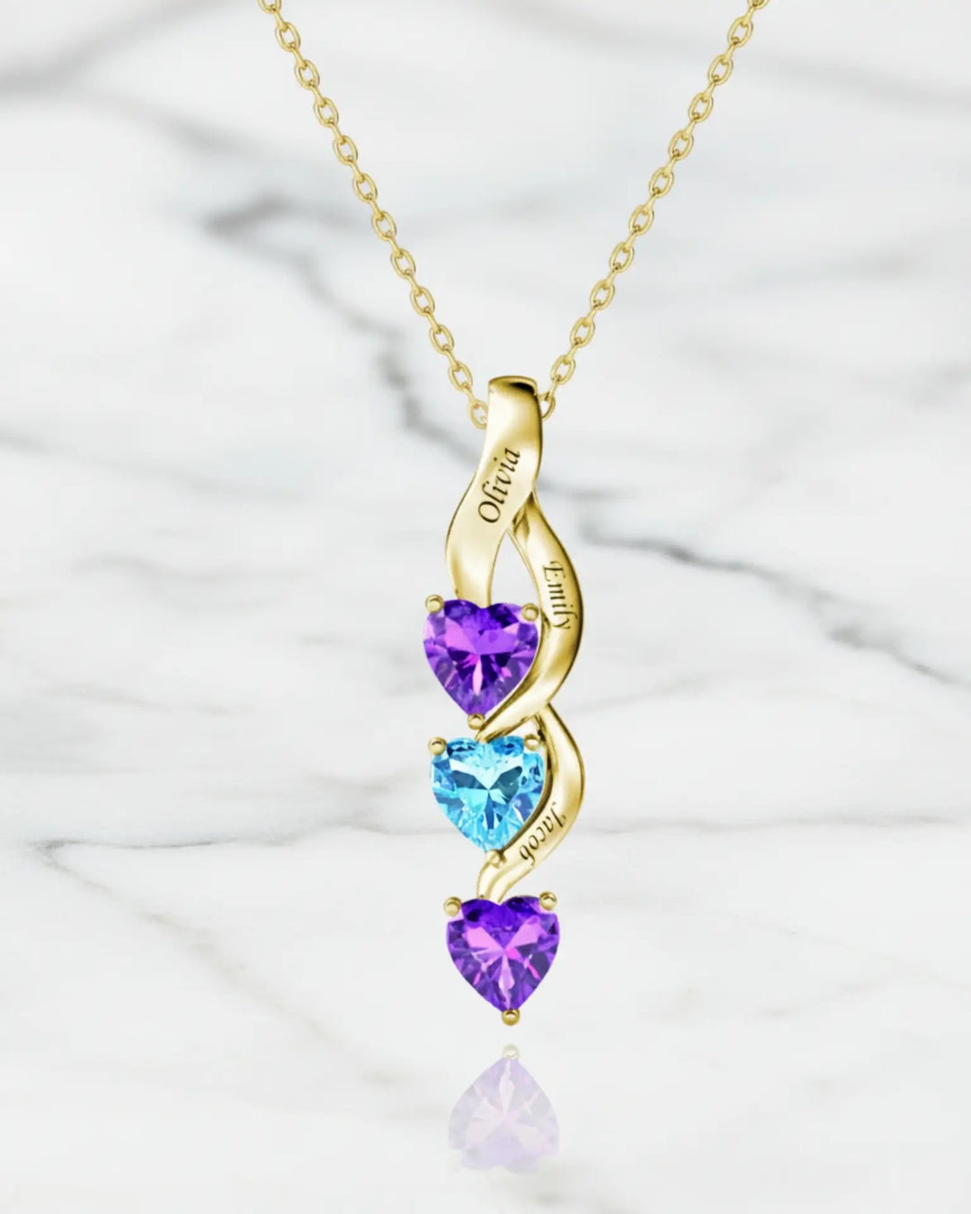Personalised Intertwined Hearts Necklace for Mum - 3 Birthstones & Names IfShe AU