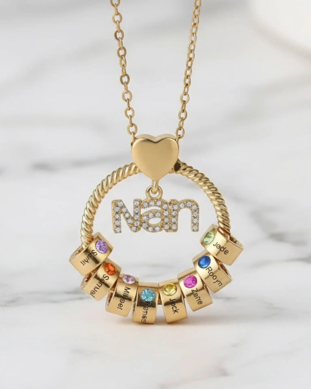 Personalised 'Nan's Love' Engraved Name & Birthstone Bead Necklace IfShe AU