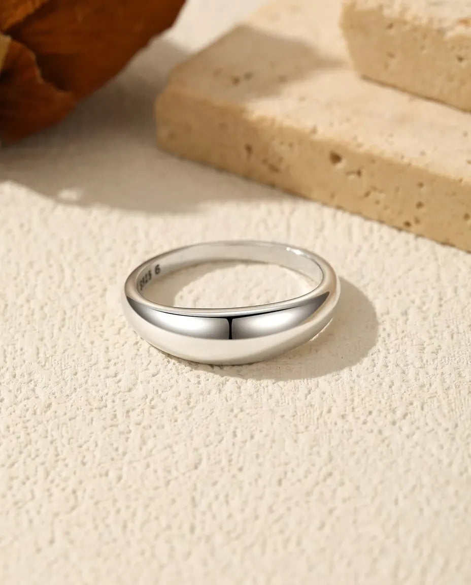 Dome Band Ring for Women - Polished 1.9 mm Half-Round Profile in Solid 925 Sterling Silver, Sizes 5 to 9