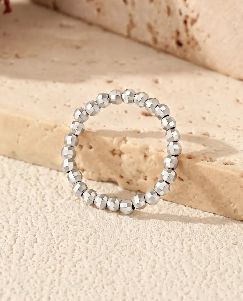 Faceted Bead Ring - 2.5 mm Beaded Band, Adjustable to Fit US Sizes 6 to 9, 925 Sterling Silver Stacking Ring