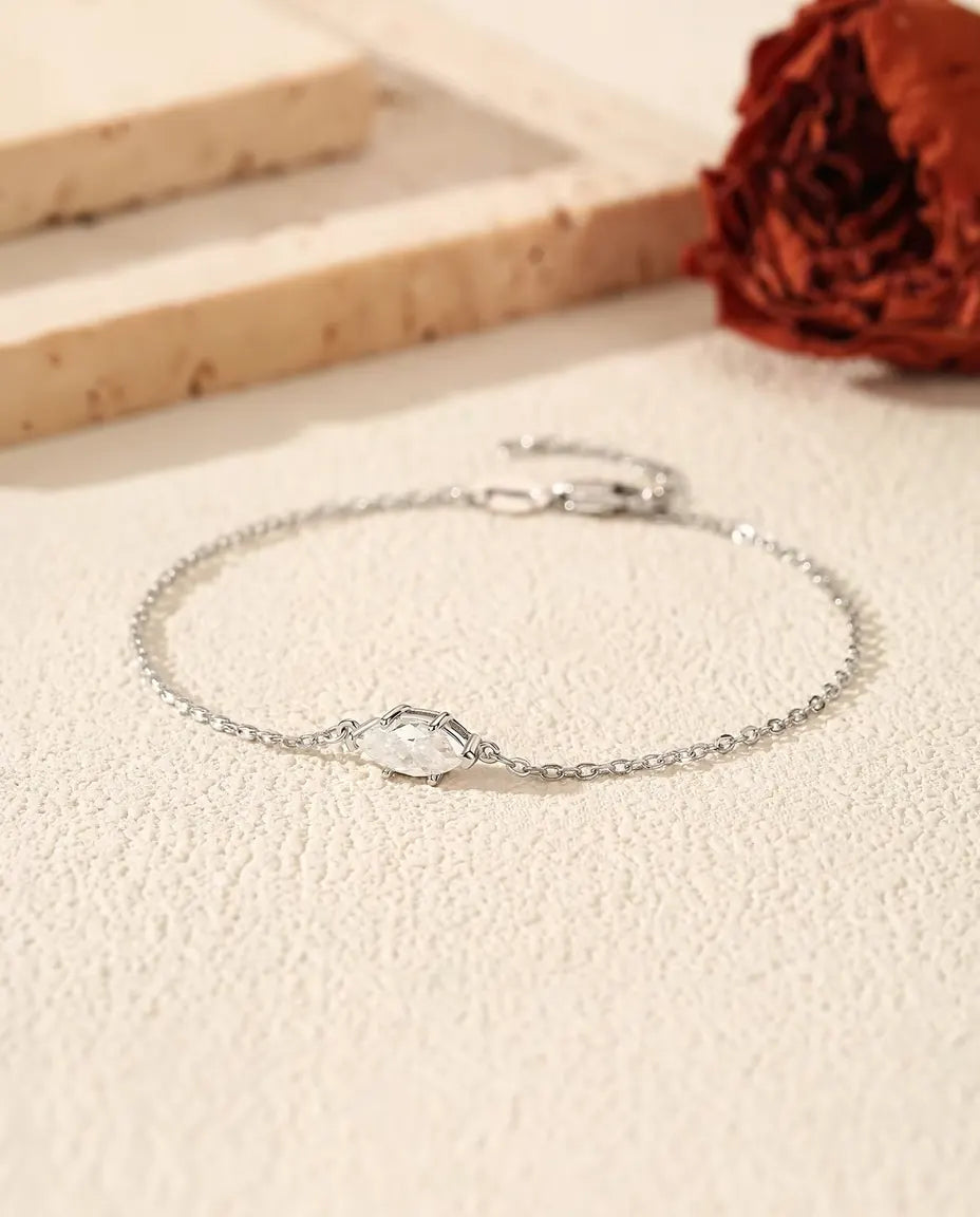 Marquise Moissanite Bracelet - 0.50 ct 4 x 8 mm D Colour Stone on a Dainty Chain, 925 Sterling Silver