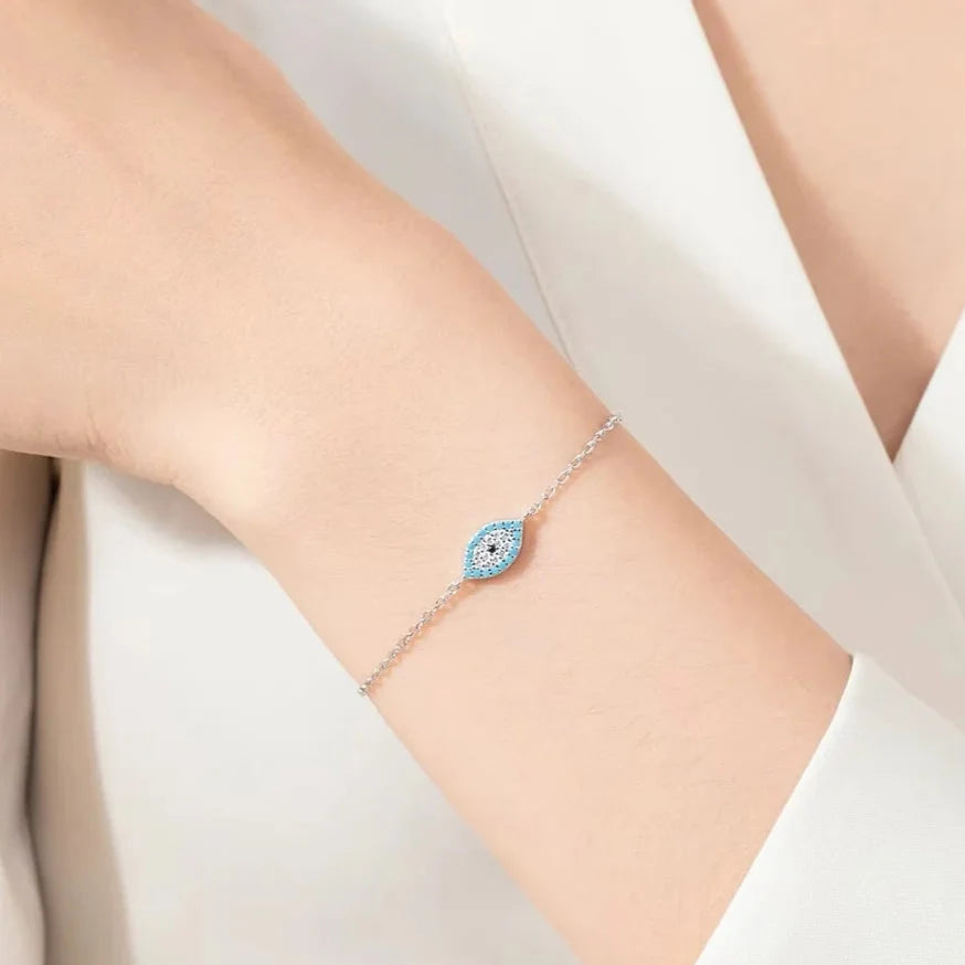 Natural Turquoise Evil Eye Bracelet in 925 Sterling Silver – Lucky Turkish Charm