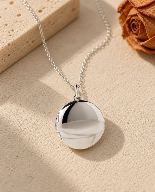 Personalised Photo Locket Necklace - front view in silver